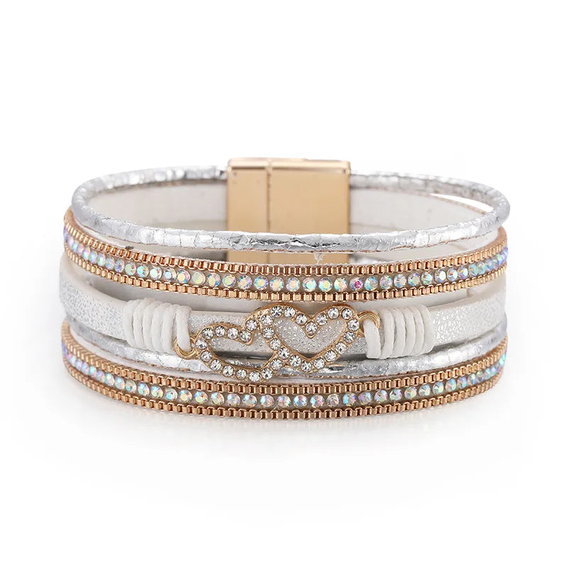 bracelet-cuir-femme-manchette-strass-éclatant Blanc