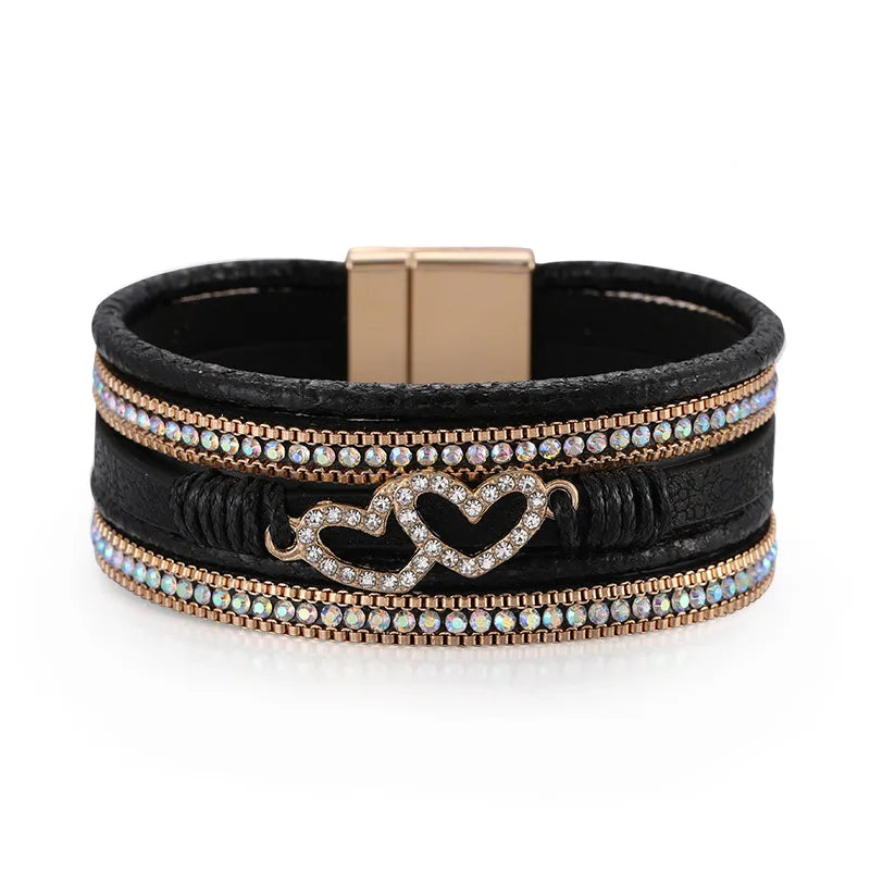 bracelet-cuir-femme-manchette-strass-éclatant Noir