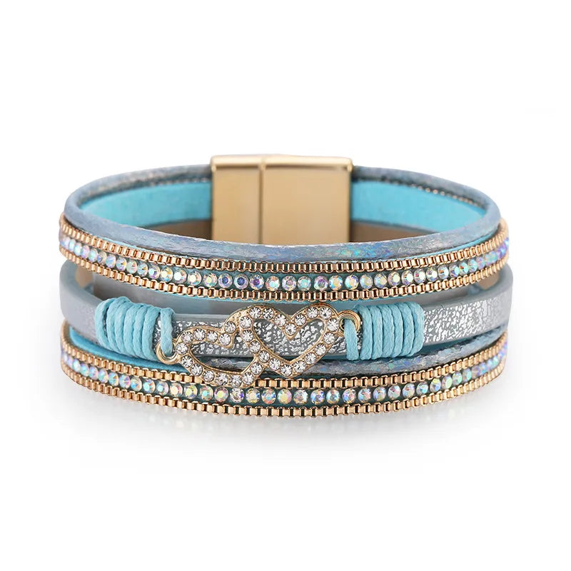 bracelet-cuir-femme-manchette-strass-éclatant Turquoise