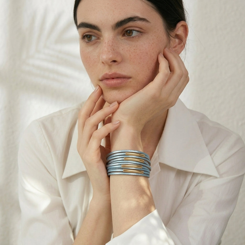 Bracelet Cuir Femme Métallique Élégant
