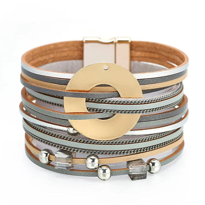 bracelet cuir femme moderne Gris