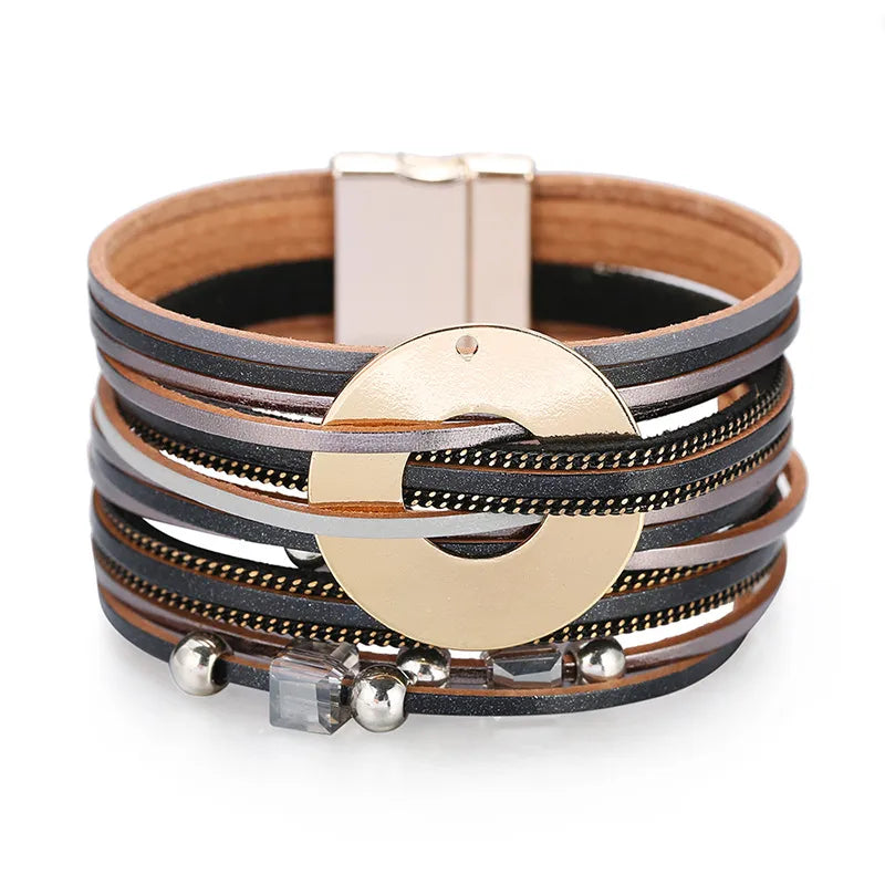 bracelet cuir femme moderne Noir