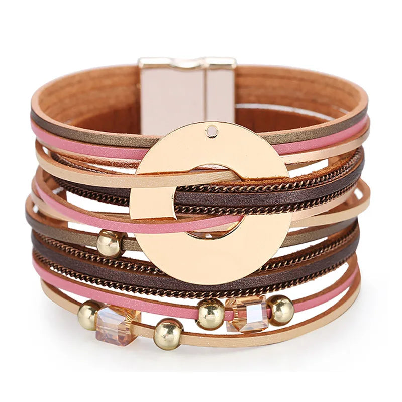 bracelet cuir femme moderne Rose
