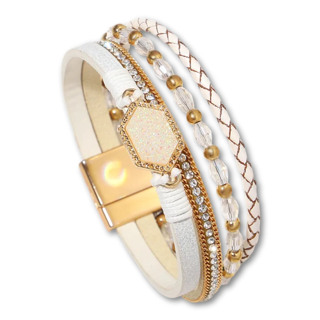 Bracelet Cuir Femme Multirang Blanc