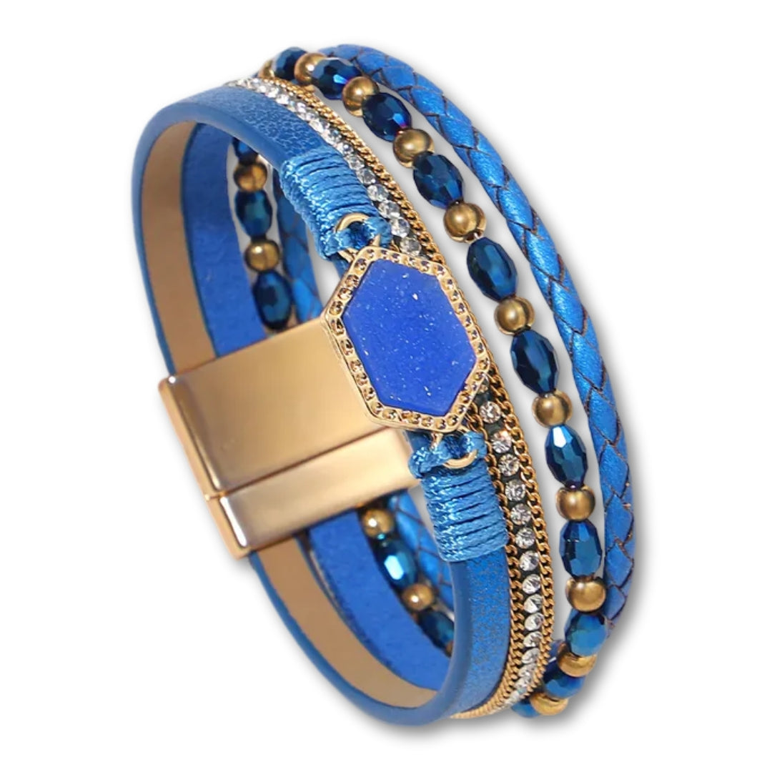 Bracelet Cuir Femme Multirang Bleu
