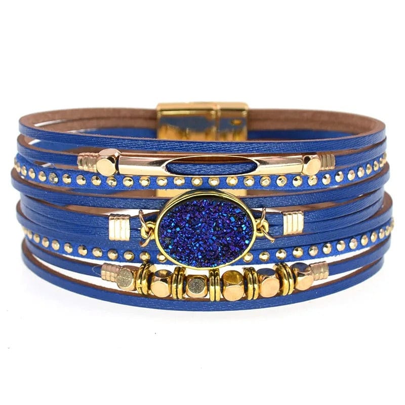 Bracelet Cuir Femme Multirang Bleu / 17cm