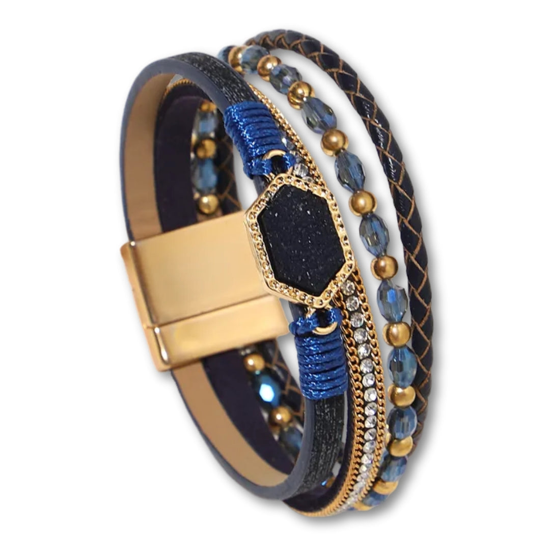 Bracelet Cuir Femme Multirang Bleu Foncé