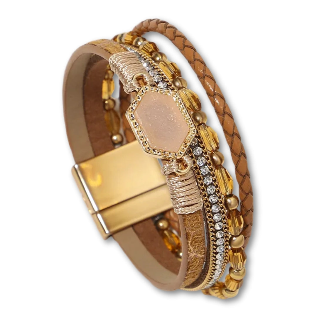 Bracelet Cuir Femme Multirang Café