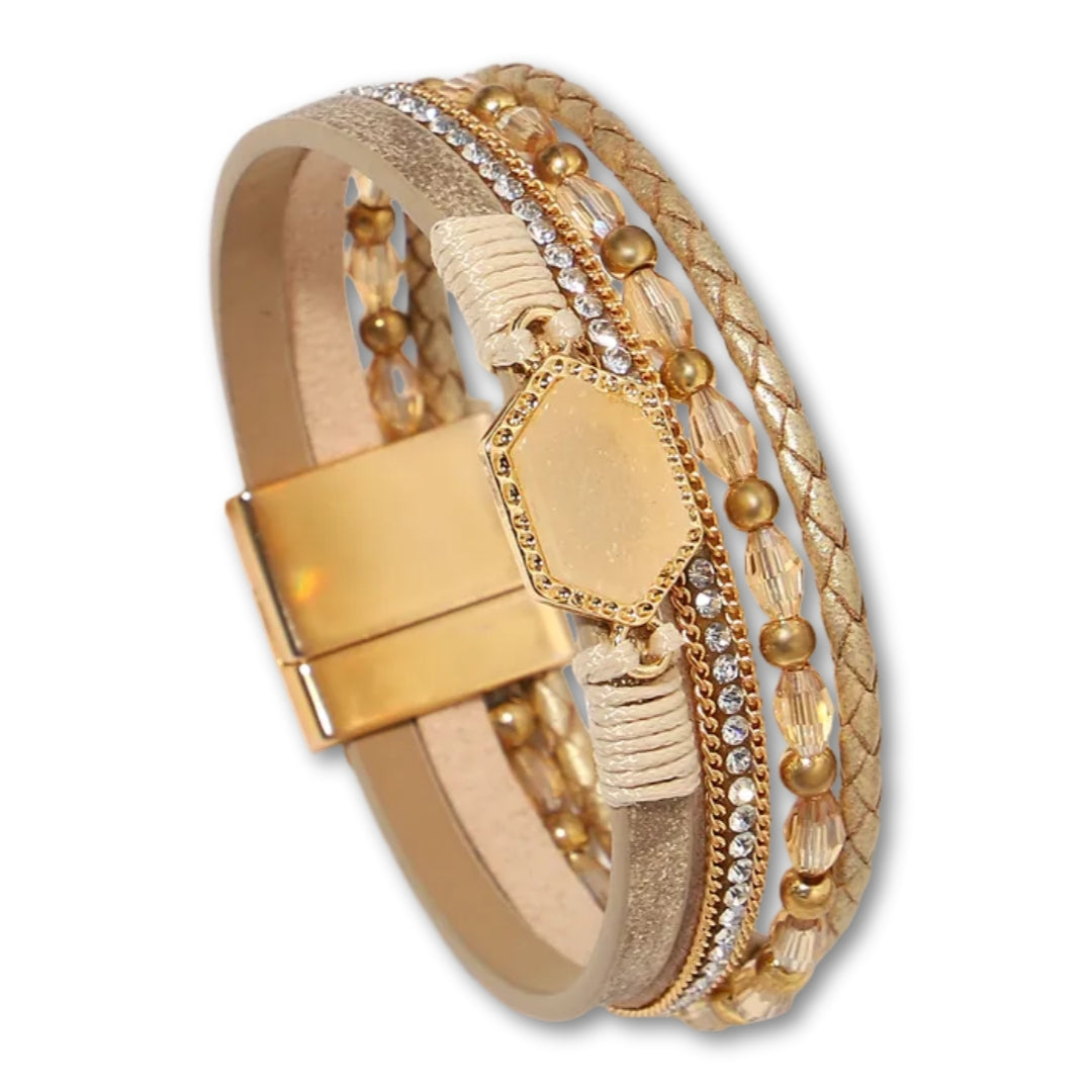 Bracelet Cuir Femme Multirang Champagne