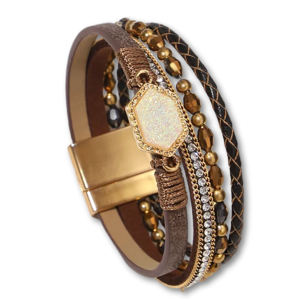 Bracelet Cuir Femme Multirang Marron