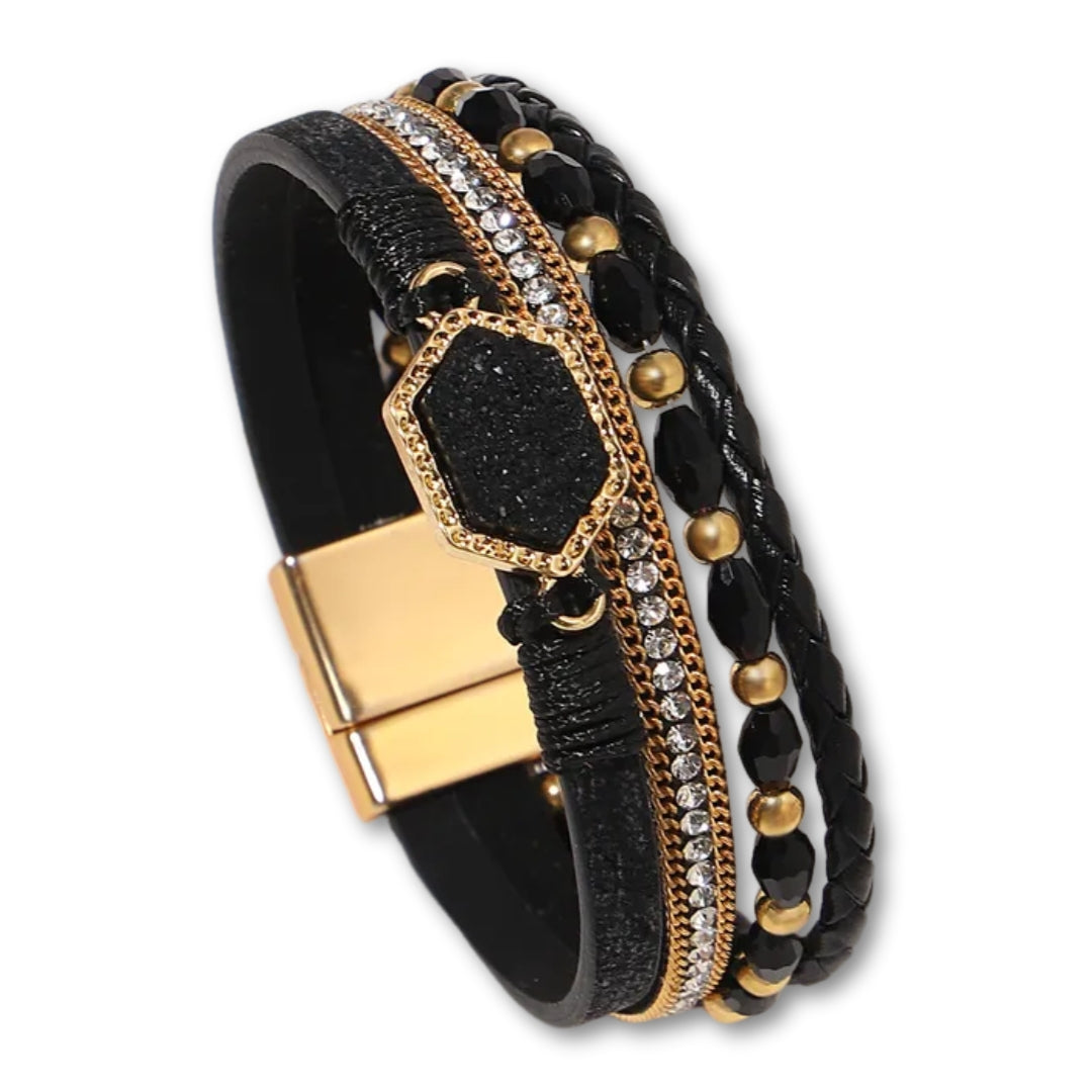Bracelet Cuir Femme Multirang Noir