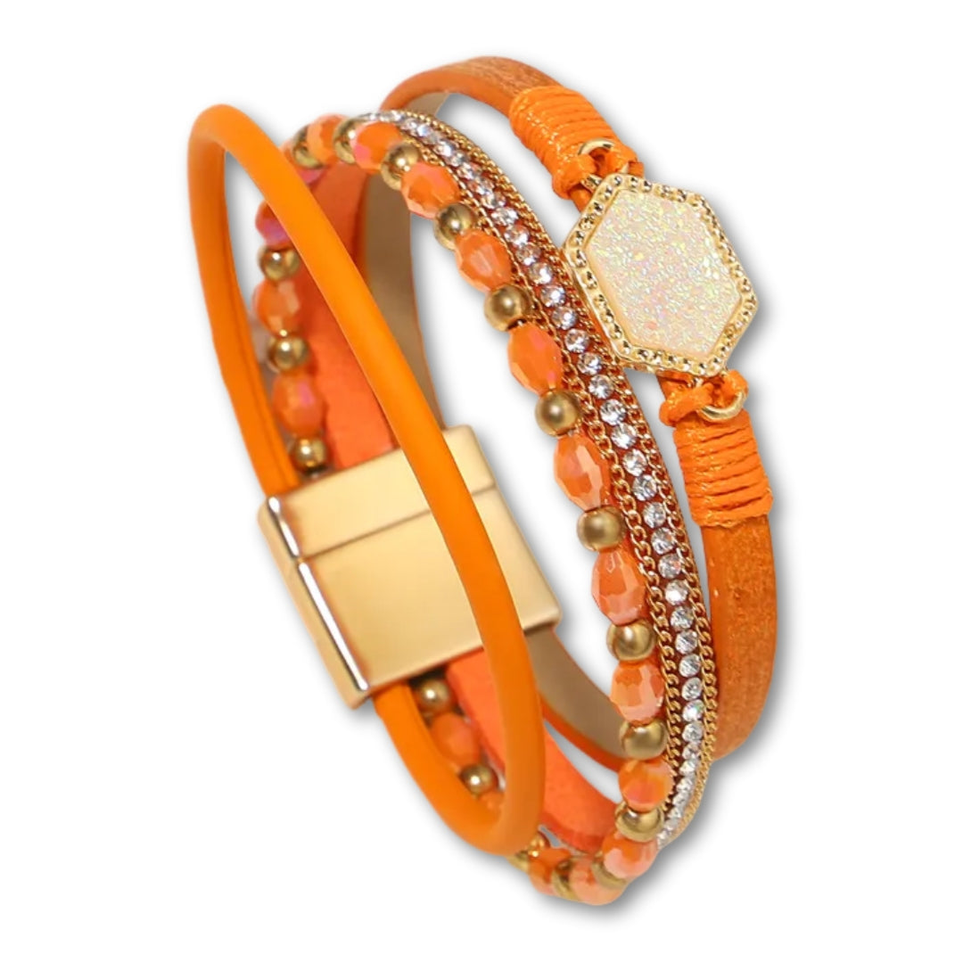 Bracelet Cuir Femme Multirang Orange