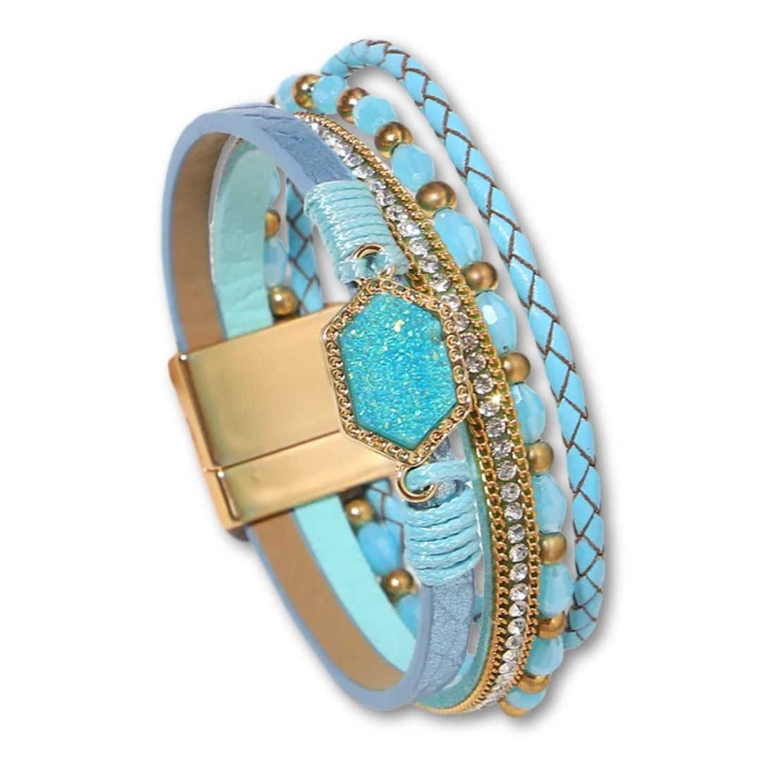 Bracelet Cuir Femme Multirang Turquoise