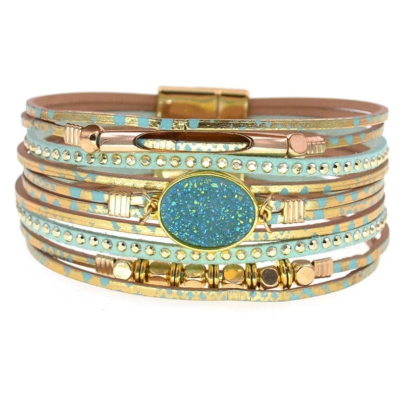 Bracelet Cuir Femme Multirang Turquoise / 17cm