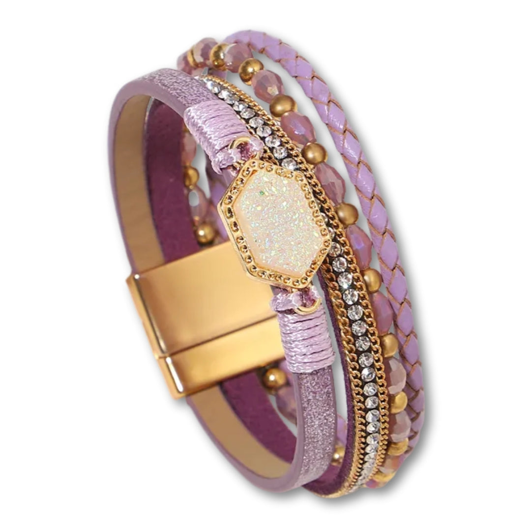 Bracelet Cuir Femme Multirang Violet