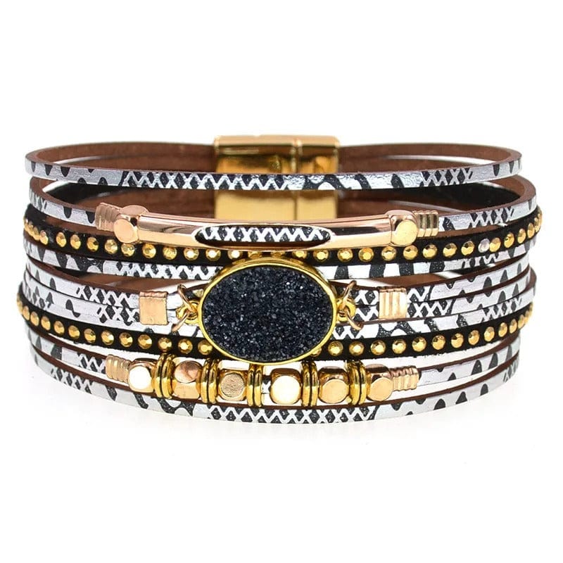 Bracelet Cuir Femme Multirang Zébré / 17cm
