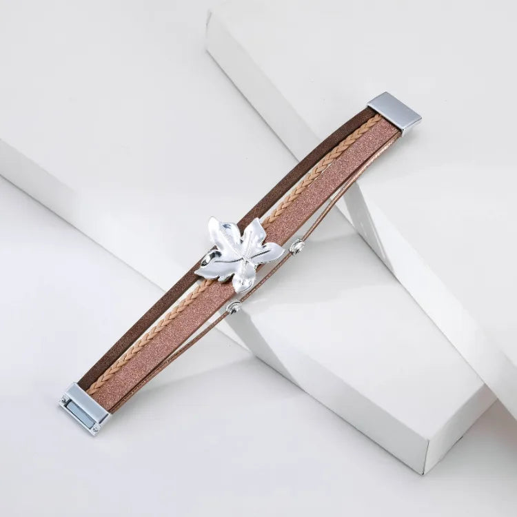 Bracelet cuir feuille d'érable | Bracelet femme élégant