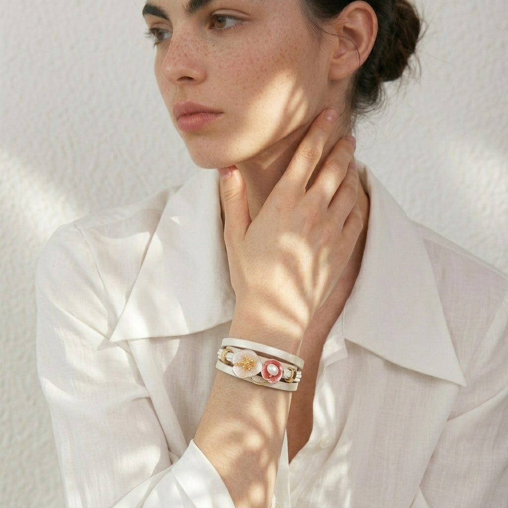 Bracelet cuir fleur femme – Bijou floral élégant et raffiné
