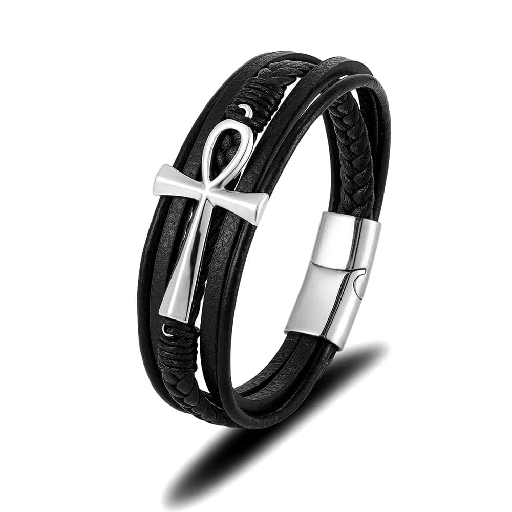 bracelet cuir homme ankh Argent / 19cm