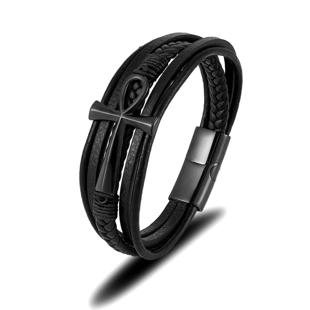 bracelet cuir homme ankh Noir / 19cm