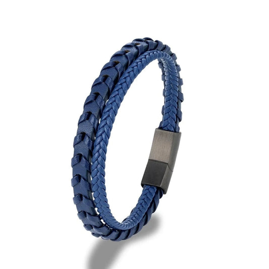 bracelet cuir homme bleu Bleu / 19cm