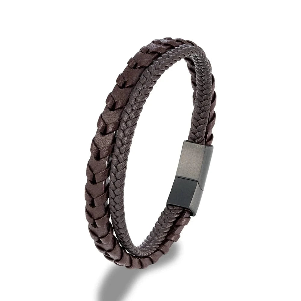 bracelet cuir homme bleu Marron / 19cm