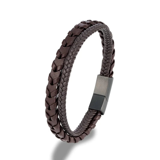 bracelet cuir homme bleu Marron / 19cm