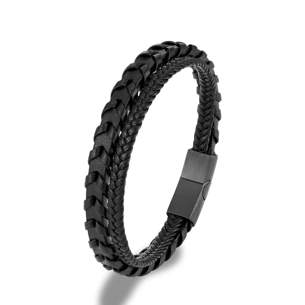 bracelet cuir homme bleu Noir / 19cm