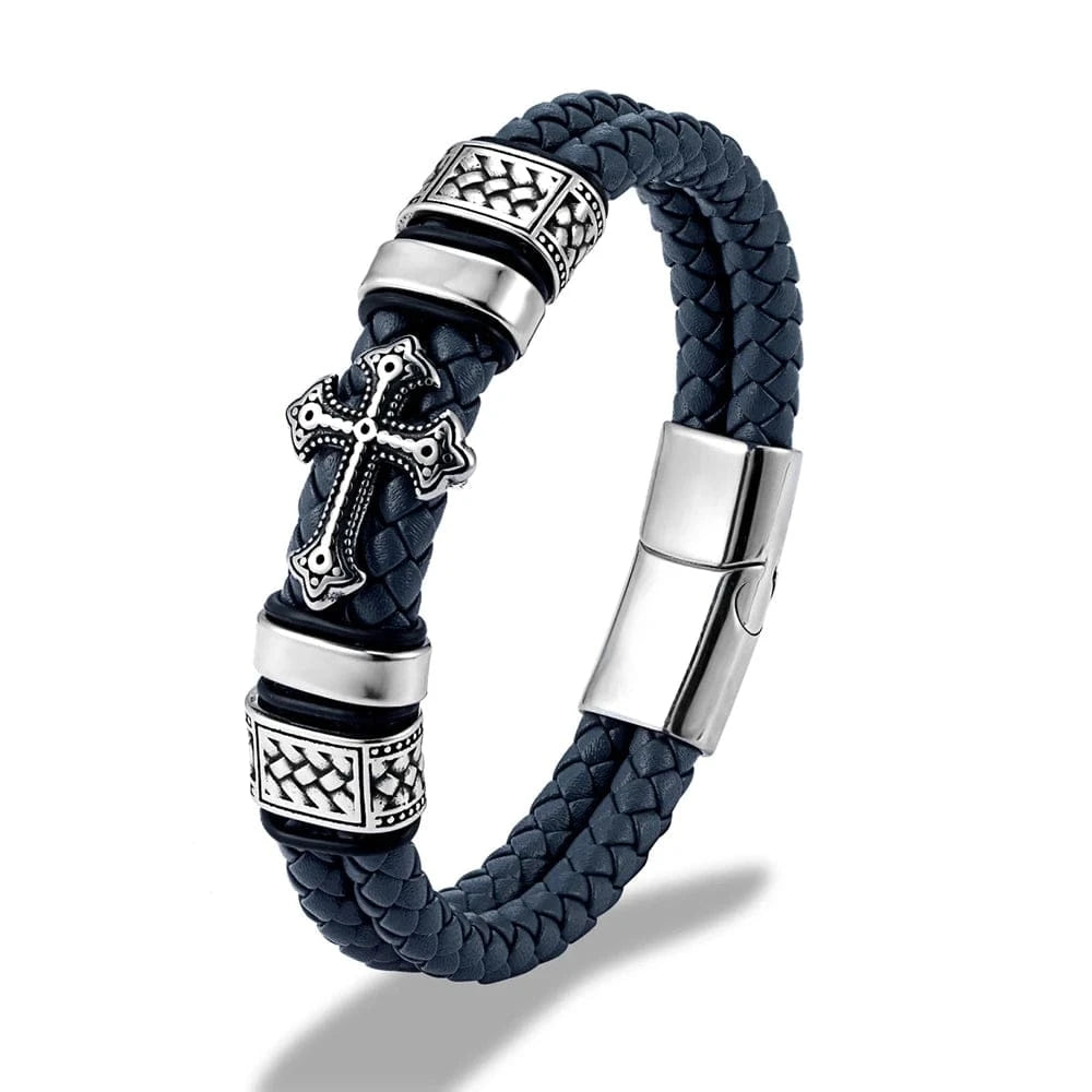 bracelet cuir homme croix blanche Gris Foncé / 23cm