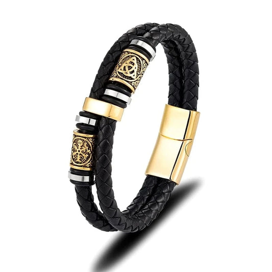 bracelet cuir homme élégant triquetra Or / 19cm