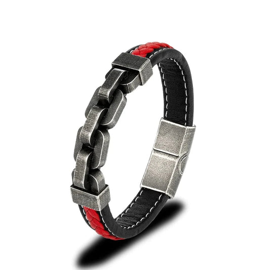 Bracelet cuir homme industriel Rouge / 23cm