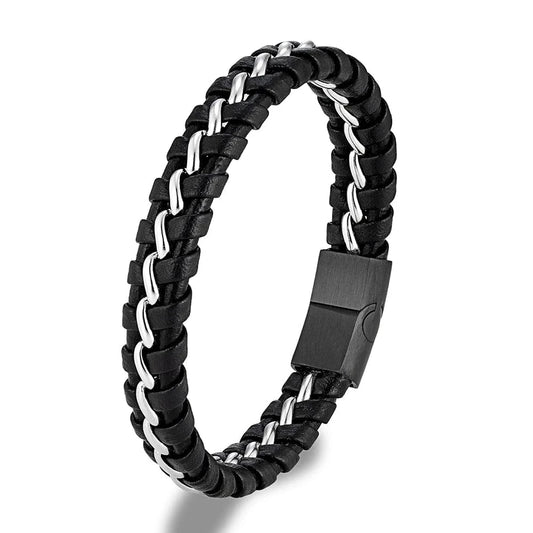 bracelet cuir homme moderne élégant Noir/Gris / 19cm