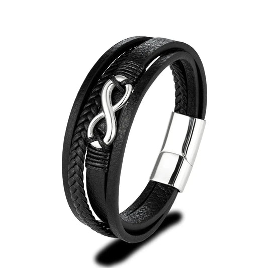 bracelet cuir homme moderne signe infini Argent / 19cm