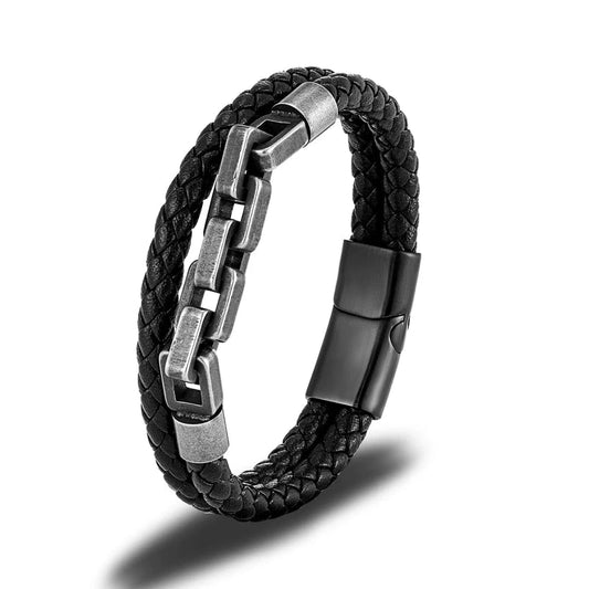 bracelet cuir homme tressé 19cm