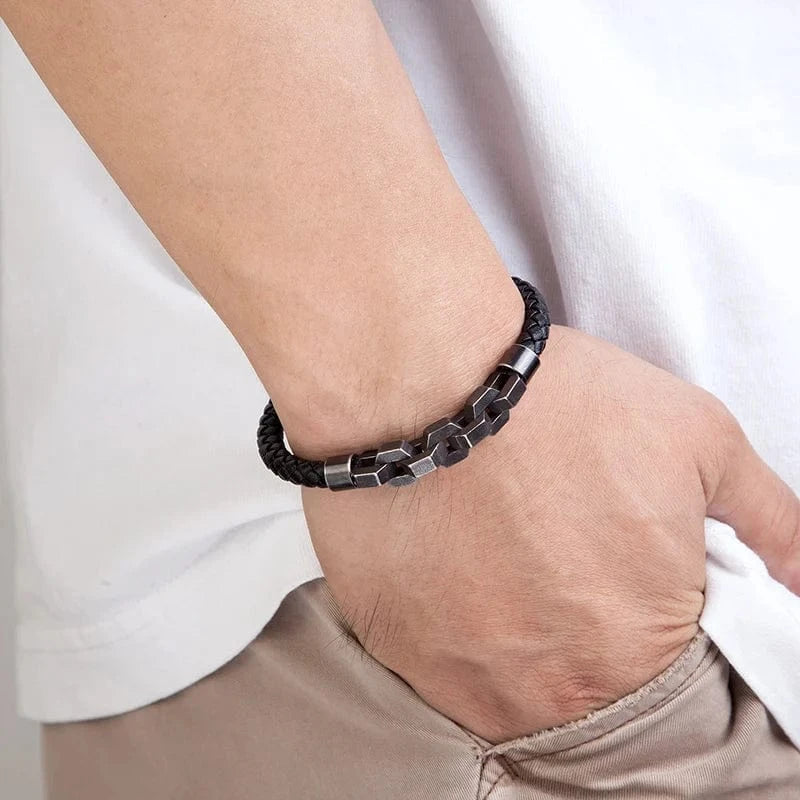 bracelet cuir homme tressé magnétique