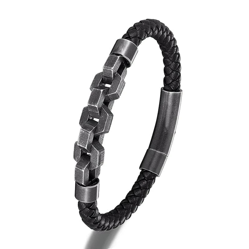 bracelet cuir homme tressé magnétique 19cm