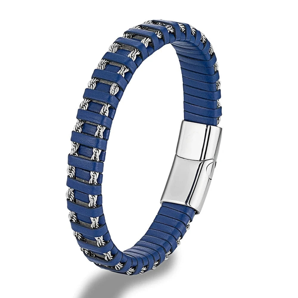 Bracelet cuir homme tressé multicolore Bleu / 19cm