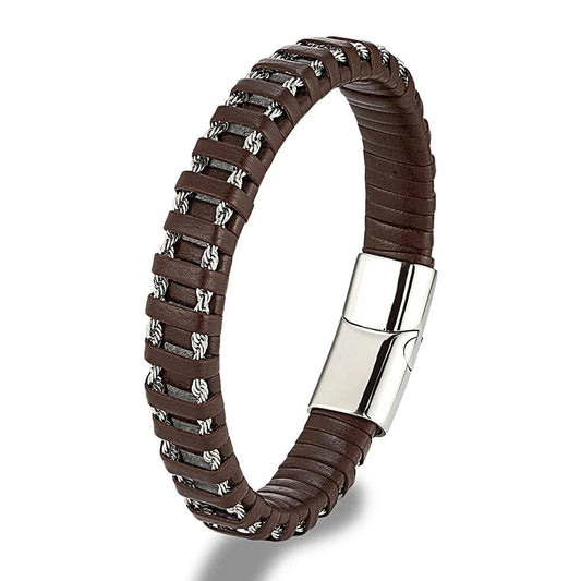 Bracelet cuir homme tressé multicolore Marron / 19cm
