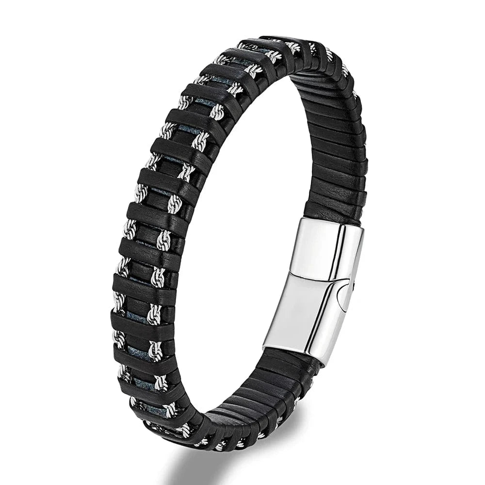 Bracelet cuir homme tressé multicolore Noir / 19cm