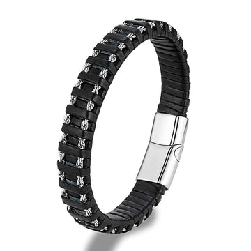 Bracelet cuir homme tressé multicolore Noir / 19cm