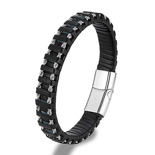 Bracelet cuir homme tressé multicolore Noir / 19cm
