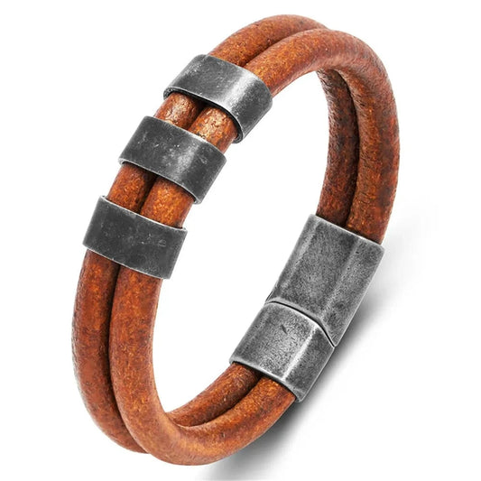 bracelet cuir marron homme artisanal Brown / 23cm
