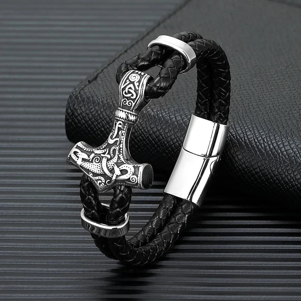 bracelet cuir marteau viking homme