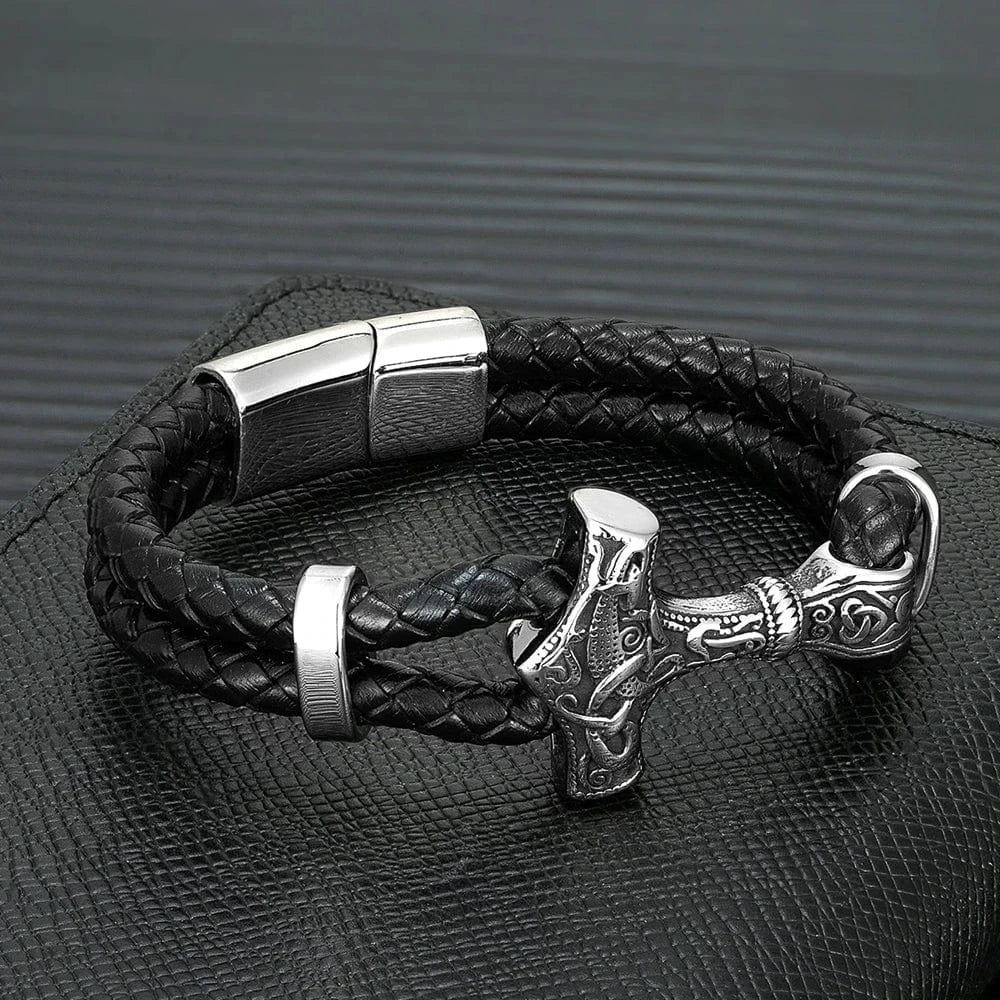 bracelet cuir marteau viking homme