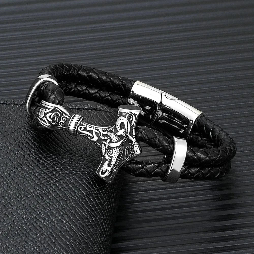 bracelet cuir marteau viking homme