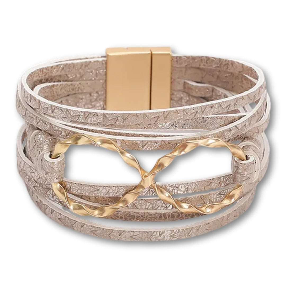 Bracelet cuir motif infini doré | Élégance féminine Beige