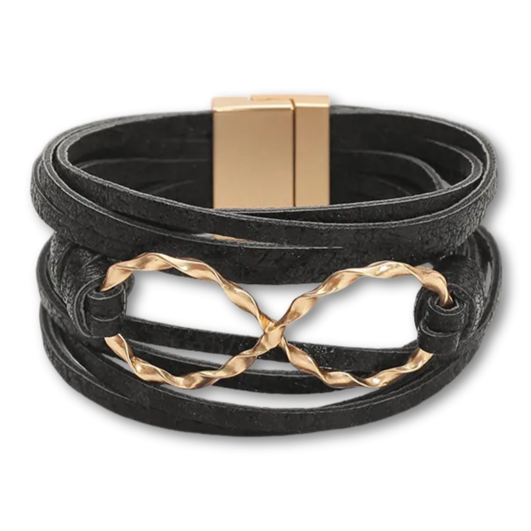 Bracelet cuir motif infini doré | Élégance féminine Noir