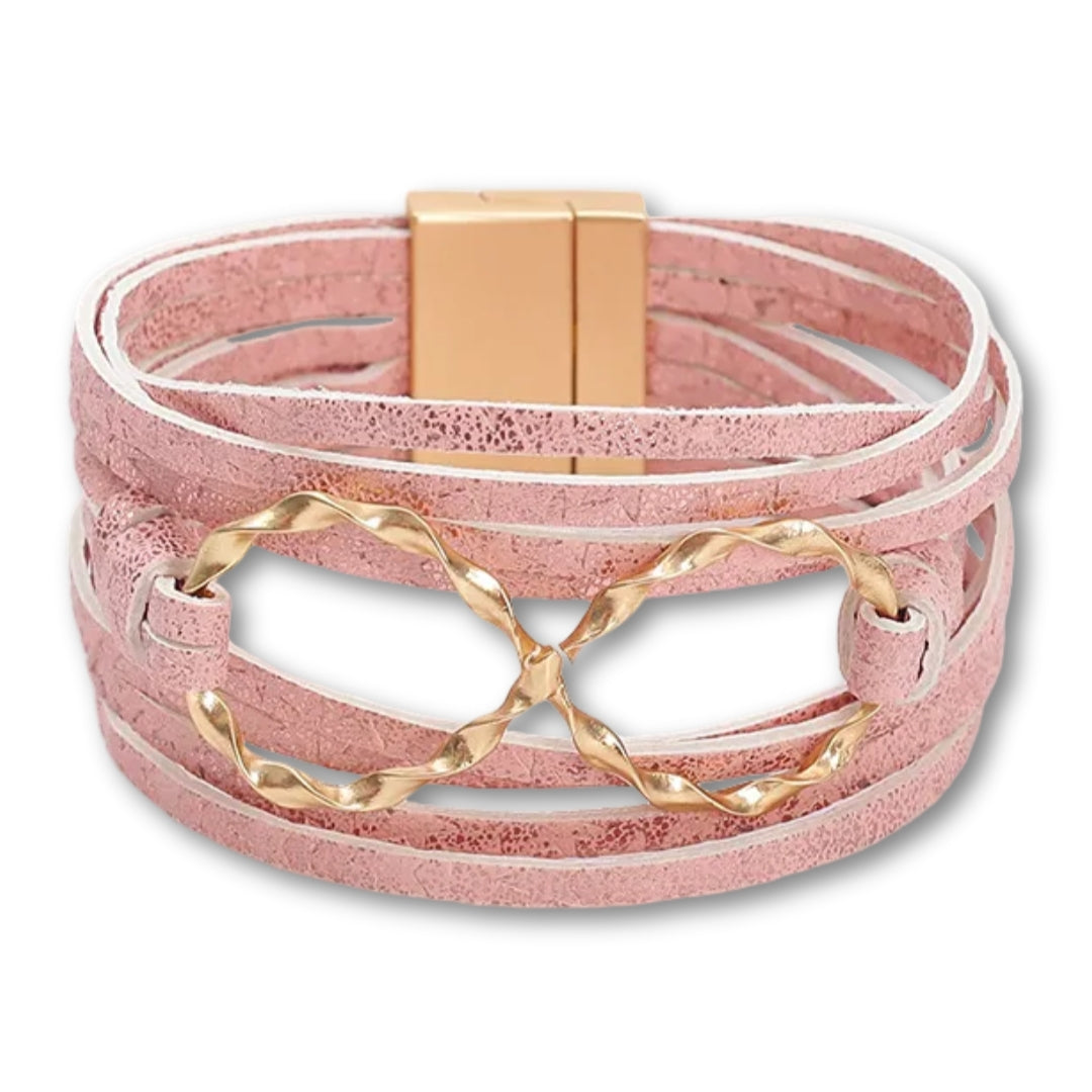 Bracelet cuir motif infini doré | Élégance féminine Rose