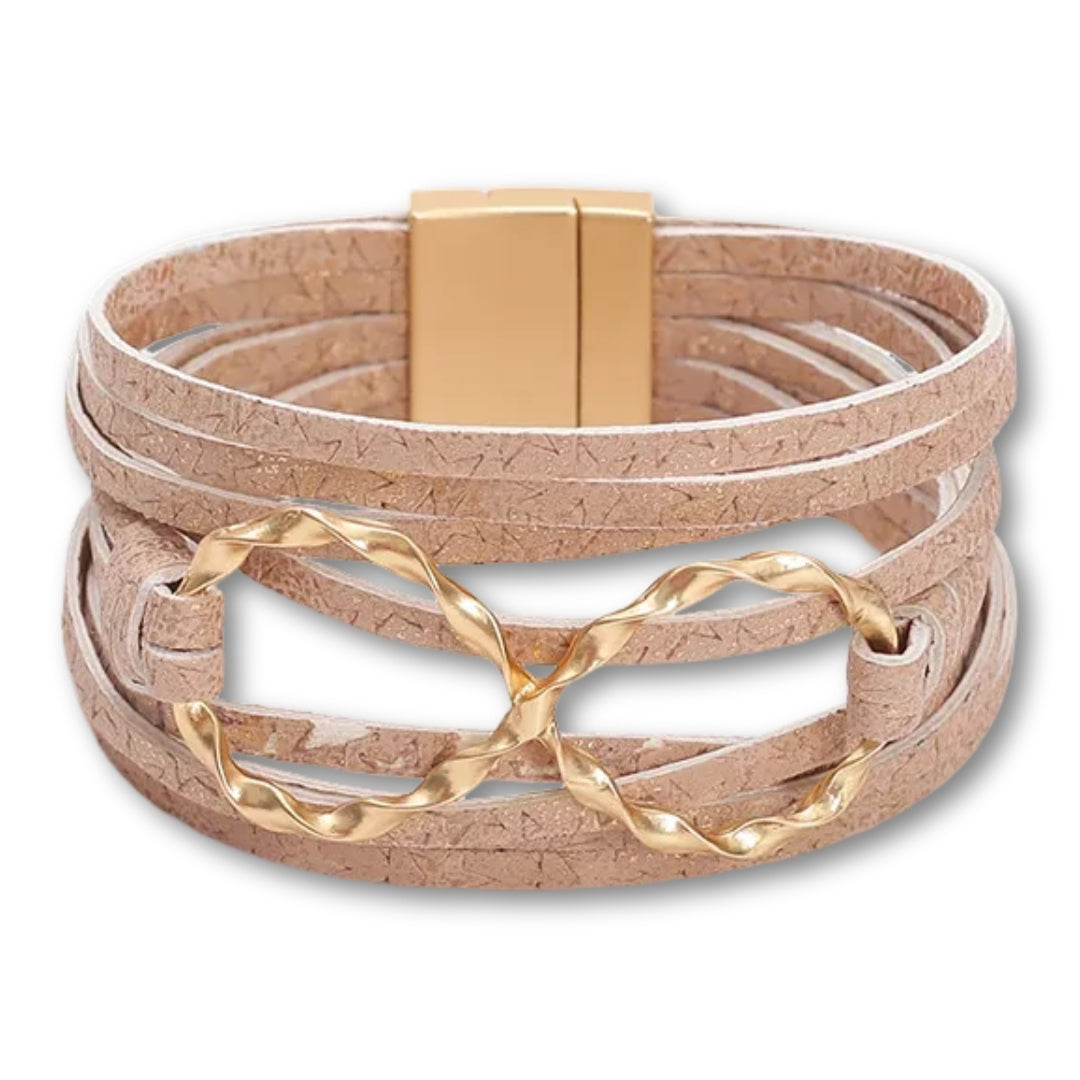 Bracelet cuir motif infini doré | Élégance féminine Rose Clair