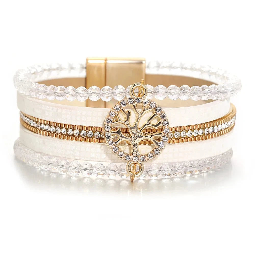 bracelet cuir multicouche arbre de vie femme Blanc
